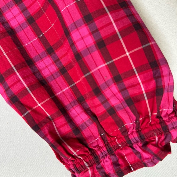 Talbots Velvet Trim Ruffle Popover Blouse in Moonlight Plaid Red and Pink Size L - Picture 7 of 8